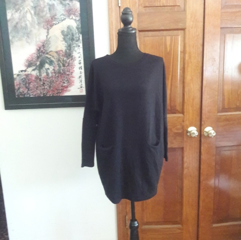 Goth Little Black Mini Dress Long Sleeves Grunge Mod Fall Chic Size XS